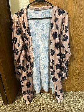 Women's Blush Pink Leopard Print Open Cardigan Sweater